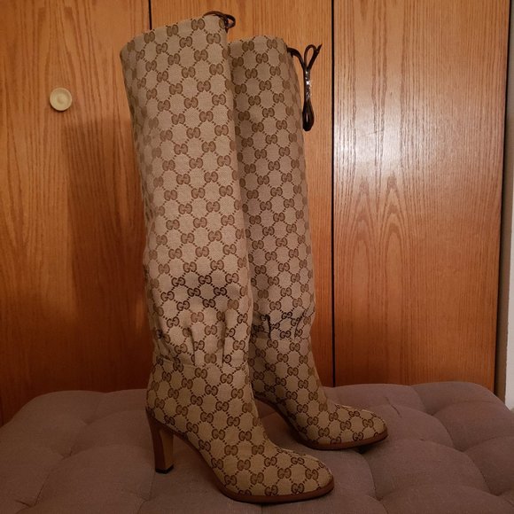 Gucci Brown Lisa 85 Knee High Drawstring Boots - Picture 5 of 10